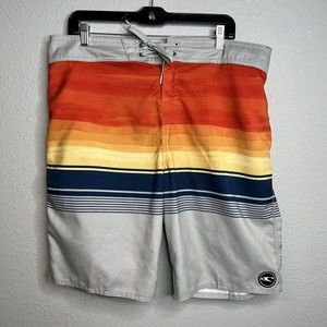 O'Neill Board Shorts Men's 36 Striped Polyester Stretch Swim Surf Multicolor